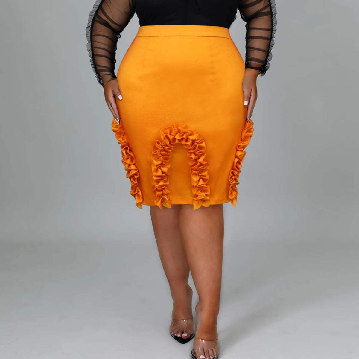 Autumn Latest 2024 Knee Length High Waist Party Bodycon Female Ruffle Skirts