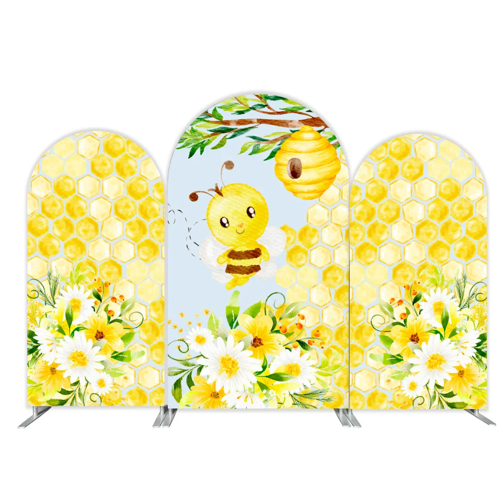 Customized Honeycomb Arched Fabric Covers Honey Bee Theme Background Fabric Cover for Birthday Party Decoration for Party Event