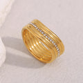 Dreamshow Multi-layered Irregular Zircon Ring Vintage Gold Plated Jewelry Engagement Stainless Steel Fashion Ring