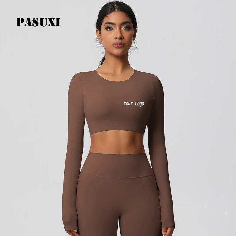 PASUXI Women's Quick Dry Fitness Tops Long Sleeve Running Shirt Brushed Yoga Clothes Breathable Moisture Wicking Sportswear