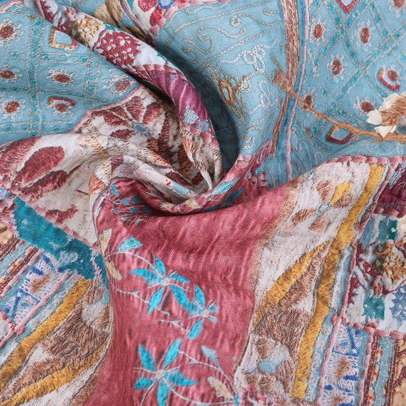 Ethnic Style Long Dress Hanfu Performance Clothing Fabric Pure Linen Printed Fabric