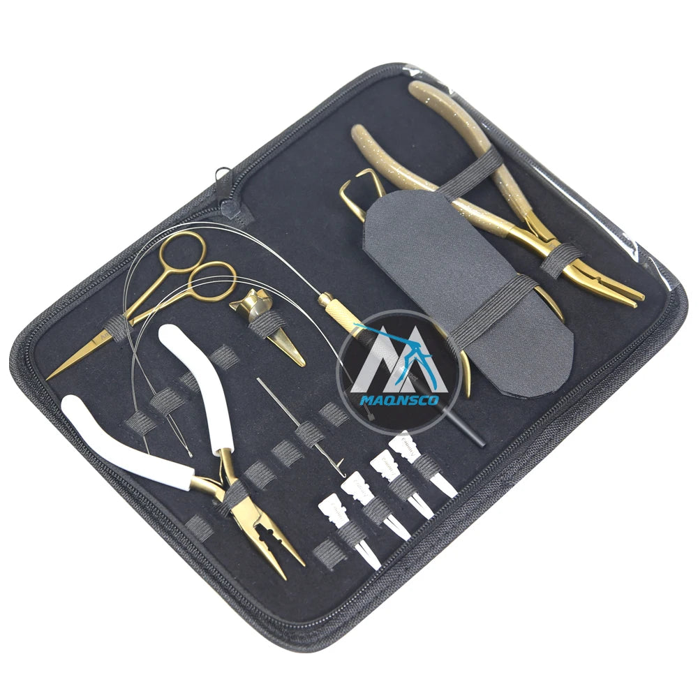 Hand Tied Hair Extension Kit Steel Tools Includes Fitting Clamp Plier Loop Pulling Needle Parting Tool Marking Clips Scissor