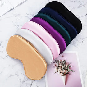 Custom logo Comfortable Satin Silk Blindfold Eye Cover Eyeshade with Elastic Band Breathable Travel Silk Satin Sleeping Eye Mask