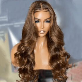 Bleached Knots 13x4 HD Lace Front Human Hair Wig Body Wave Brown Wig Glueless Lace Human Hair Luxury Wig
