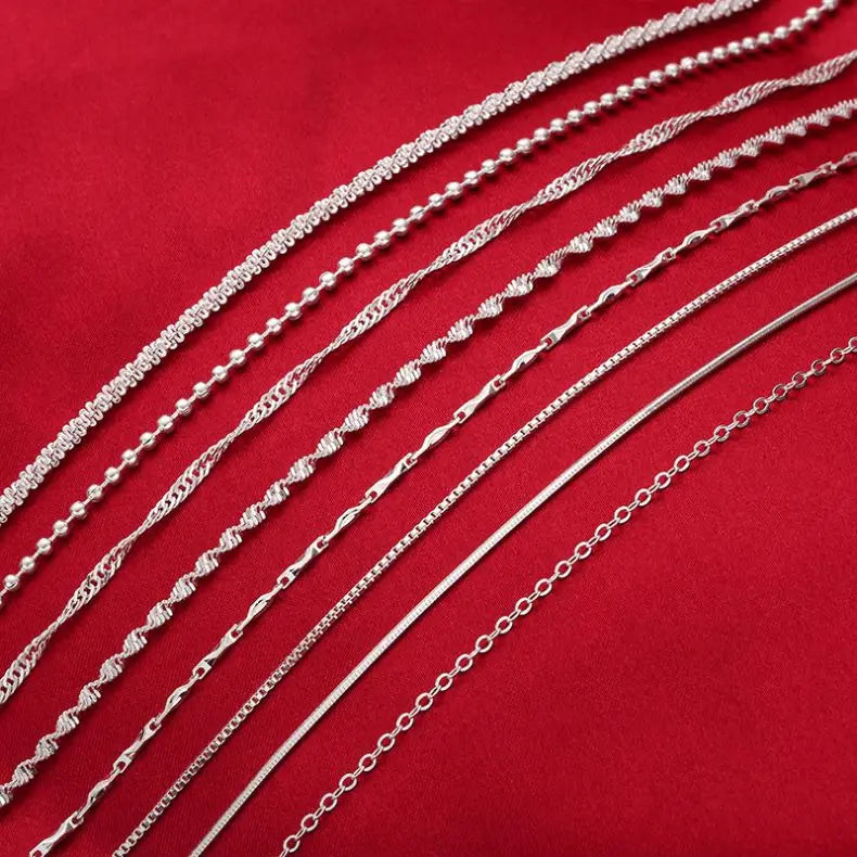 Silver-Plated for Women Single Choker Water Wave Ingot Snake Bone O-Shaped Melon Seeds Box Chain  Necklace