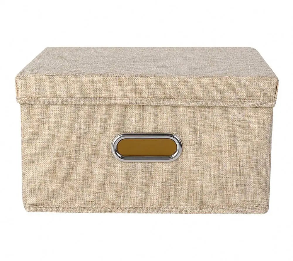 Cotton Linen Fabric Cube Storage Bins for Clothes Toys Collapsible Storage Box with Lid