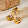 Wholesale Stainless Steel Jewelry Set Color Matching Ocean Style Smooth Coral Pearl Shell Stainless Steel Ring Earring for Women
