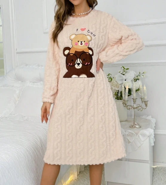 Customize New Design Women Nightgown Winter Long-sleeved Ladies Nighty Flannel Women's Sleepwear Winter Pajama Women