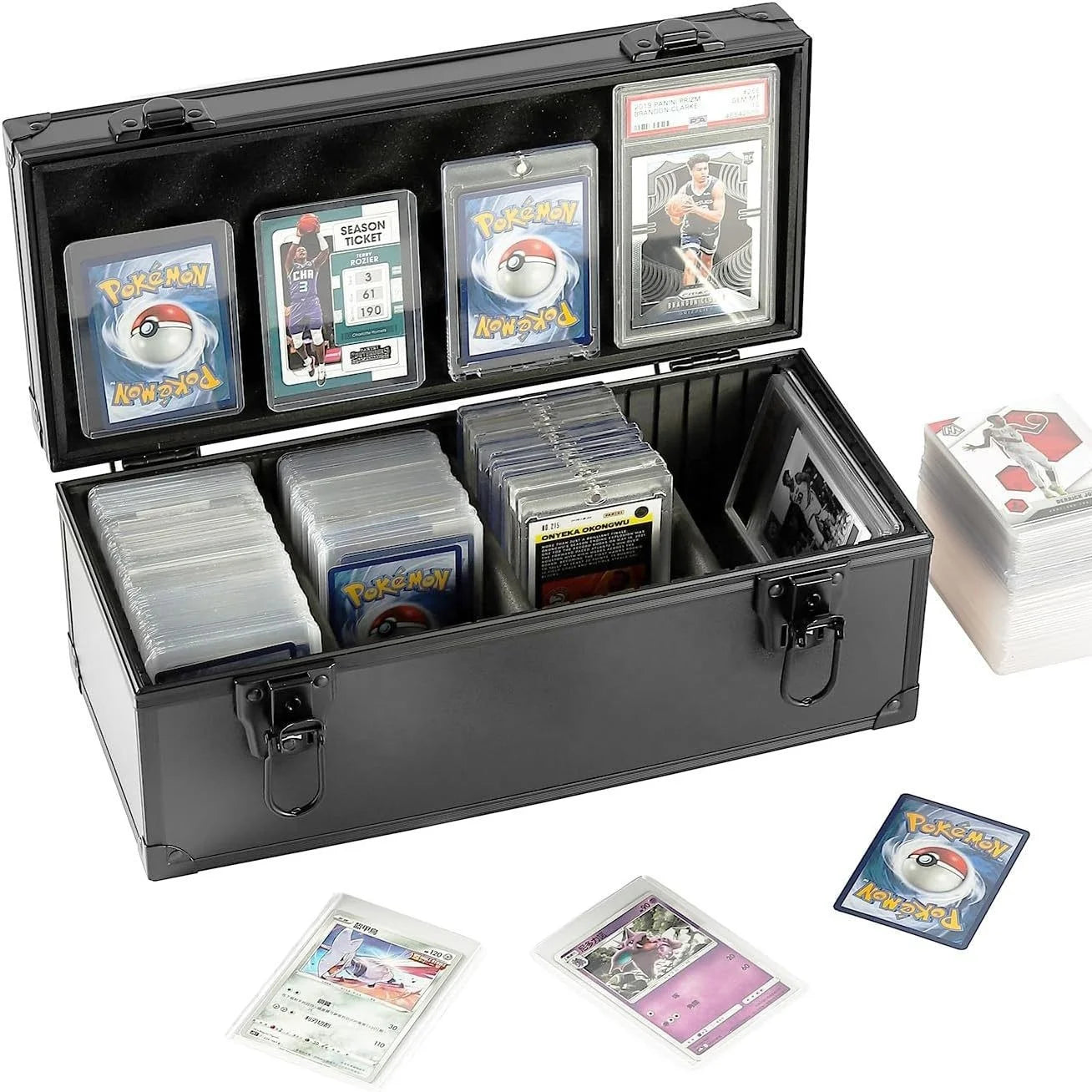 Custom 4-Row Aluminum Frame SLAB Storage Case with EVA Foam Inserts Waterproof PSA BGS PTCG Card Trading Card Case