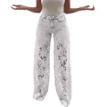 2025 Spring and Summer High-waisted Wide-leg Pants Women's Fashionable and Elegant All-matching Lace-up Denim Patchwork Jeans