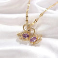Elegant Luxury Women's Stainless Steel Animal Jewelry Ladies' Purple Crystal Swan Pendant Necklace for Parties Birthday Gift