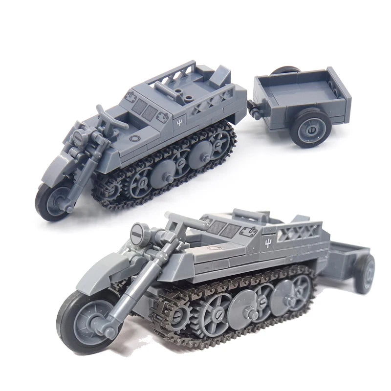 WW2 Kettenkrad Sd.Kfz.2 Vehicle Track Motorcycle Military German Half-Track Armored Toy Vehicle Building Block Toy