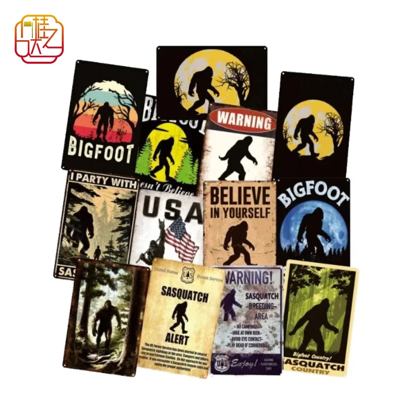 Retro Tin Sign Bigfoot Sasquatch UV Printed Painted Metal Plaque with Custom Color for Man Cave Bar Pub Holiday Decor