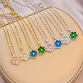 Trendy Gold Plated Stainless Steel Zircon Flower Charm Necklace Bling Cubic Zirconia Choker Necklace Collar De Acero Inoxidable