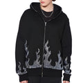 Regular Fit Men's Full Face Zip Hoodie Custom Street Wear Flame Rhinestone 100% Cotton Fleece Collar Hooded Autumn Eco-Friendly