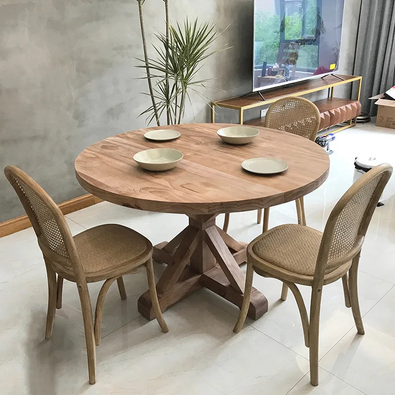 Rustic Buildable Furniture French Farmhouse Dining Room Wooden Round Diner Table for 10 MegaBDM