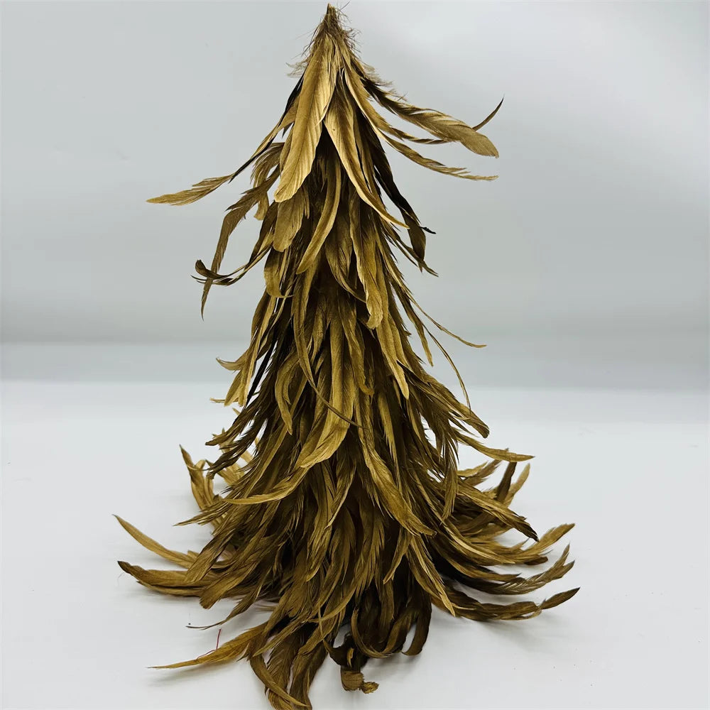 Gold Feather Christmas Trees for Outdoor Interior Home Office Room Winter Holiday Party Decor Item Ornament Supply