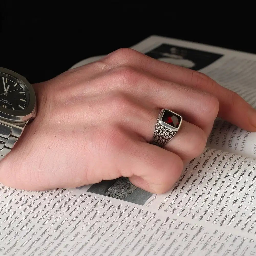 Wholesale Azuris 925 Sterling Silver Ottoman Style Men's Ring Naturel Stone Agate Handmade in Turkey
