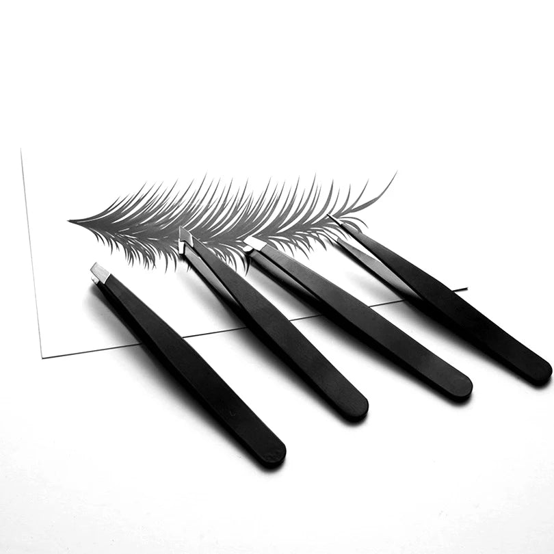 Slanted Stainless Steel Eyebrow Tweezers with Pointed Tip Eyebrow Trimmer