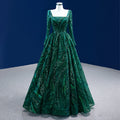 Rsm222106 Hot Sale Custom Elegant Long Sleeve Green Floor Length Backless Prom Evening Gown Dress for Women