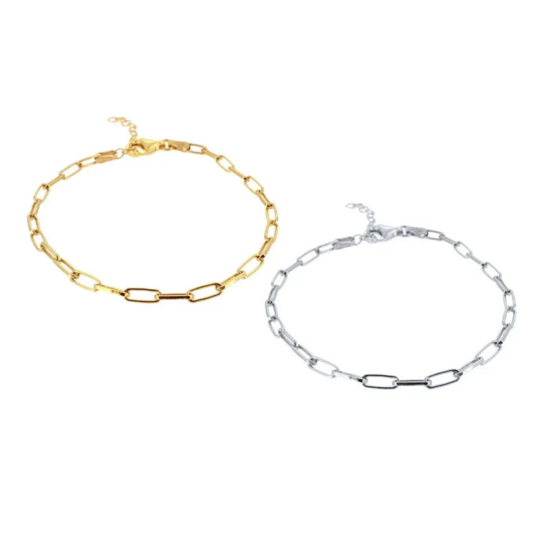 Low MOQ 10pcs Wholesale Sterling Silver 925 Classic Zircon Princess Cut Dainty Paper Clip Chain Bracelet for Gift and Party