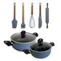 Set of 2 saucepans 20/24cm with lids in pressed aluminum blue color + Set of 5 silicone and wooden utensils NOIA San Ignacio