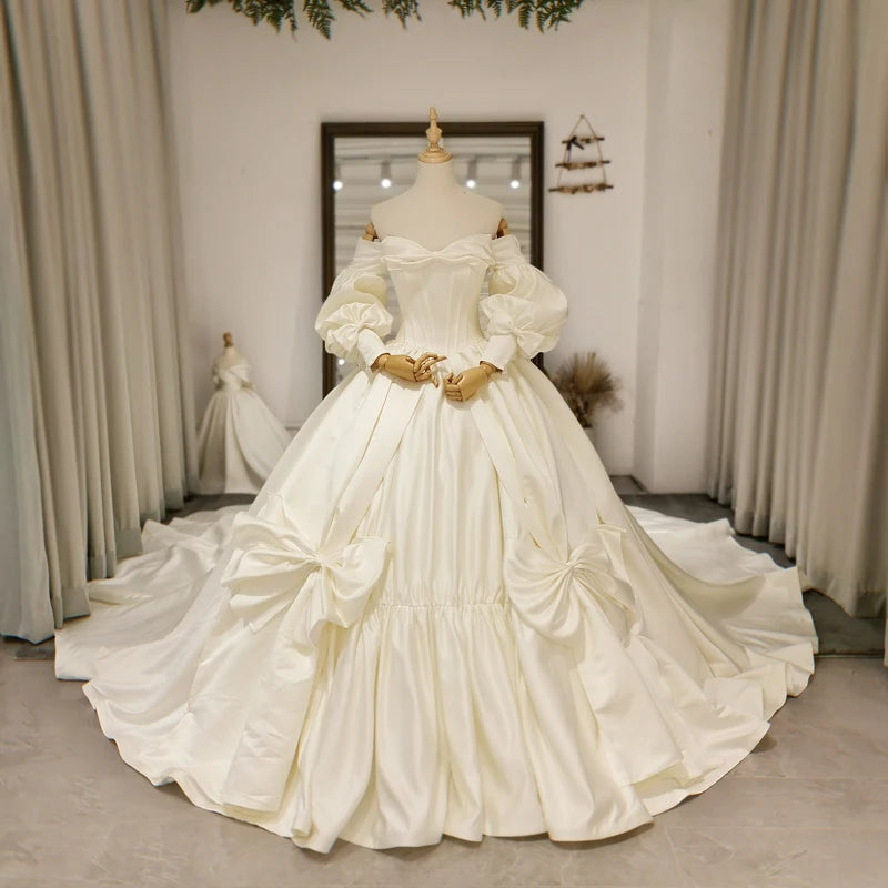 Jancember Zd05027 Exquisite Ball Gown Sweetheart Bow Backless Off the Shoulder Wedding Dress