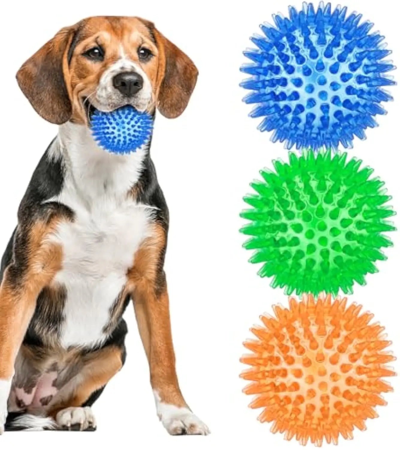 Large TPR Spiky Squeaky Rubber Dog Puppy Chew Toys Fetch Balls for Cleaning Teeth and Gum Health