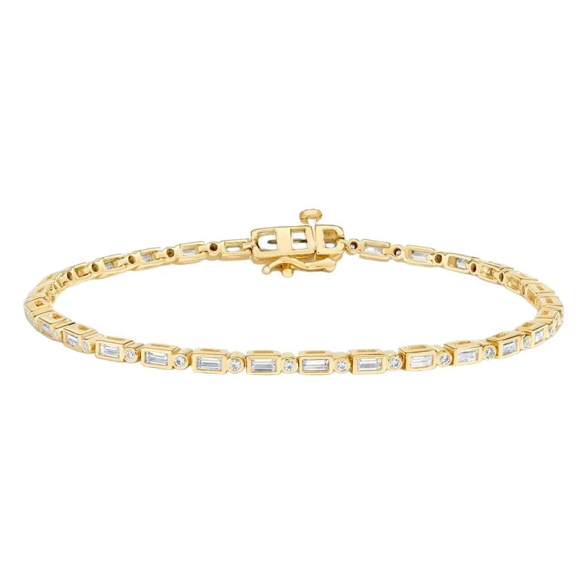 Women's 14K Gold Plated Bracelets White Gold Tennis Bracelet Lab Grown Baguette Cut Diamonds IGI Certified Bracelets Bangles