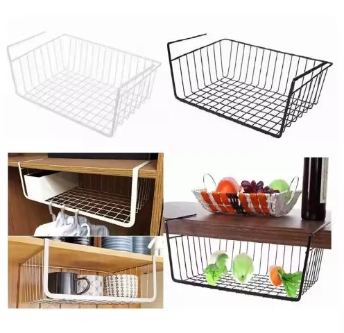 Metal WireUndershelf Basket Hanging Storage Basket for Kitchen Office Pantry Bathroom Cabinet Black MegaBDM