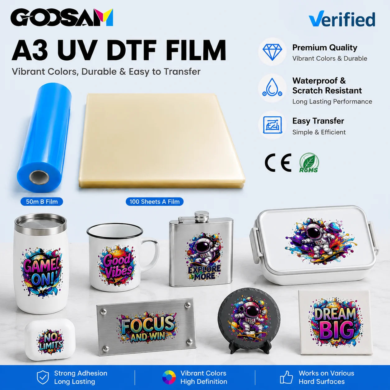 Goosam Hot Selling Direct Cold Transfer Uv DTF Sticker Film a and B Laminator A3 30cm PET AB Film for Hard Surface