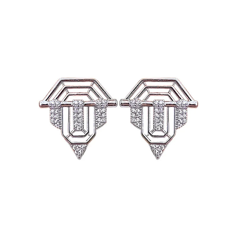 Fenyi Wholesale Jewelry Silver Needle Low-allergy Inlaid Zircon Shield Light Luxury Niche Designer Fashion Earrings for Women