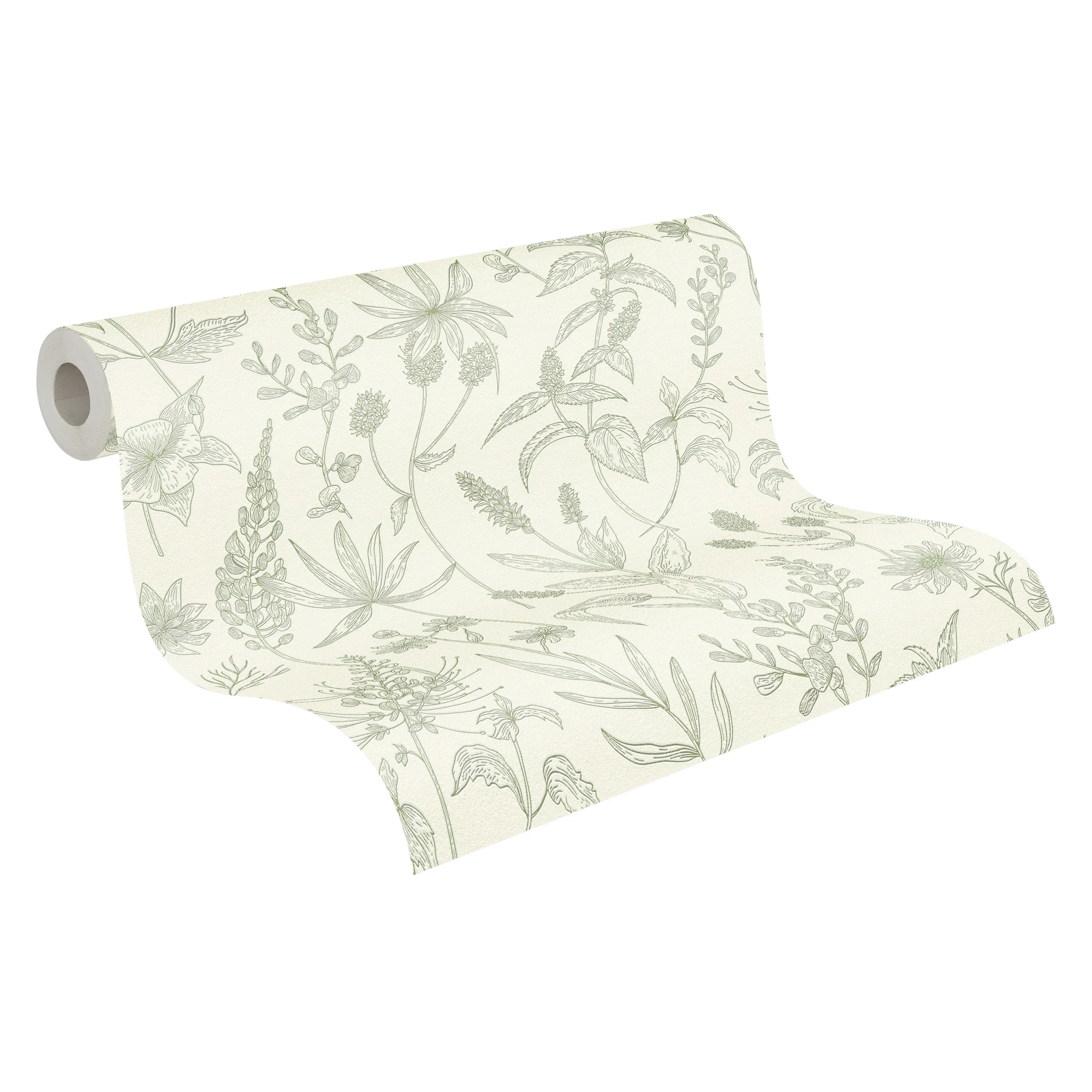 Germany-Modern Floral Wallpaper Rolls Green White Non Woven Vinyl Highly Wash-Resistant Light Resistant Kitchen Gym