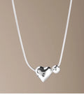 Round Bead and Heart Charm Necklace Snake Bone Chain 925 Sterling Silver Necklace for Women