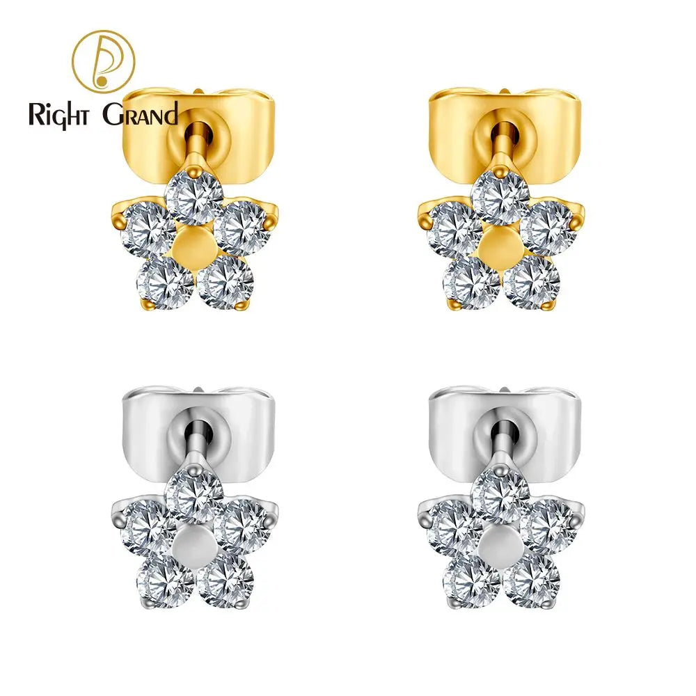 ASTM F136 Titanium 20G Tiny Flower CZ Stud Earrings Minimalist Wedding Cartilage Earrings Jewelry Gift for Women
