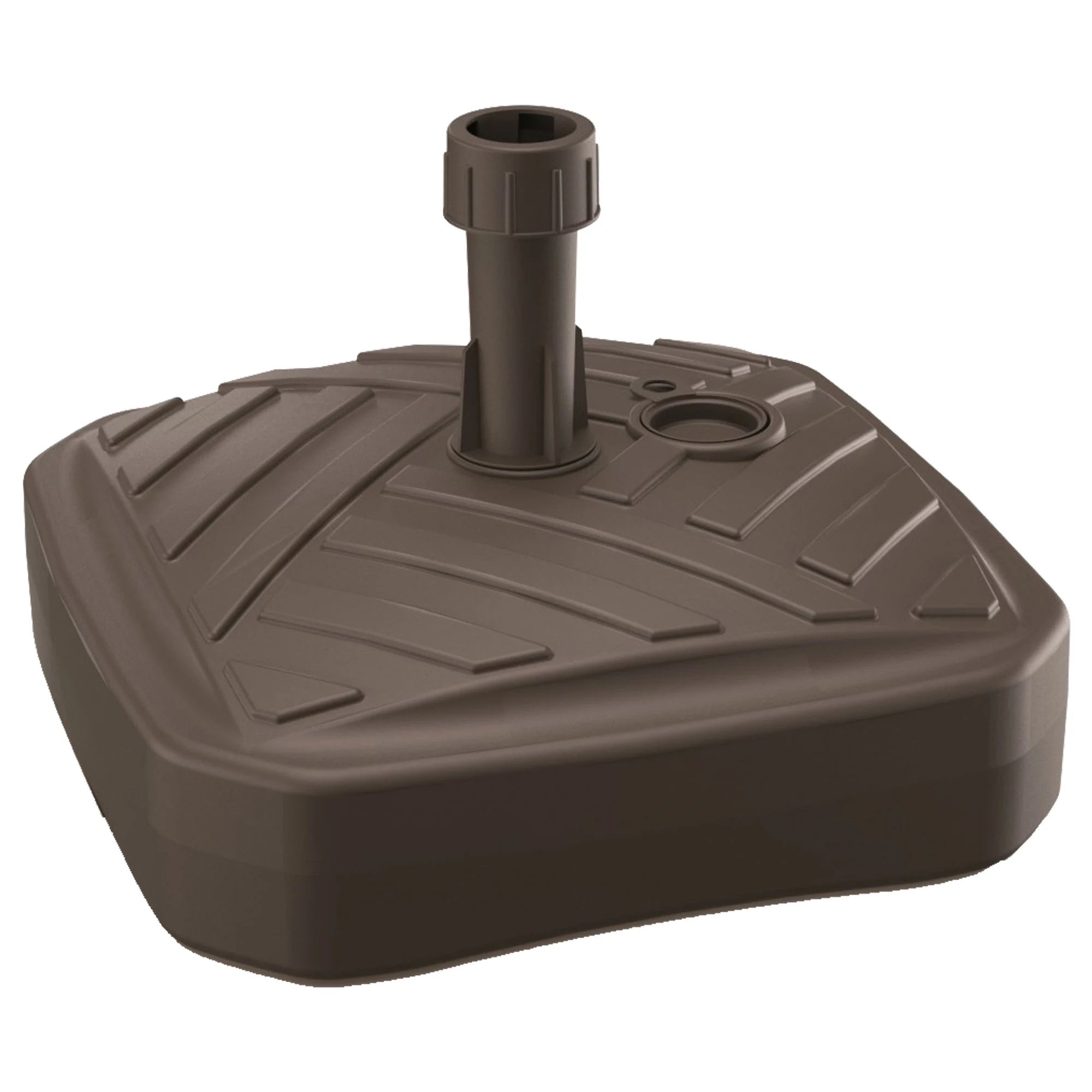 Square polyethylene umbrella base with striped design 39 x 39 x 13 cm in chocolate color