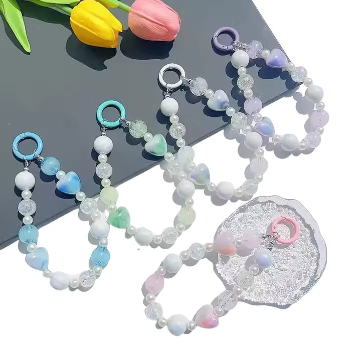 DIY Catene Telefoniche Two-Color Love Heart Phone Case Lanyard Exquisite Fashion Acrylic Beaded Phone Chains Accessories