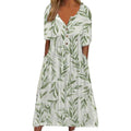 2025 Summer New Arrival Trendy Floral Printed V-neck Button Short-sleeve A-line Dress for Women-Natural Waist Others Length