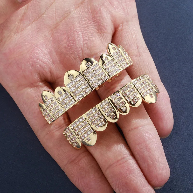 Personalized Hip Hop Custom Made Luxury Tooth Grillz Zircon Top Dental Jewelry Mens Iced Out Grillz for Teeth Decoration