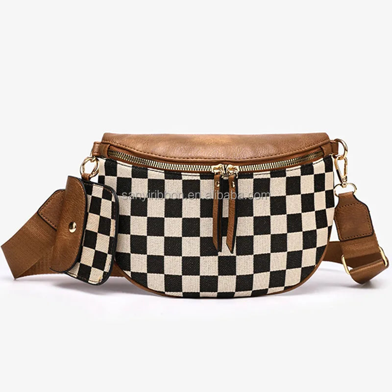 2025 Best-selling Checked Zipper PU Leather Bags Boho Classic Crossbody Bag with Wallet and Handbag for Women Bag