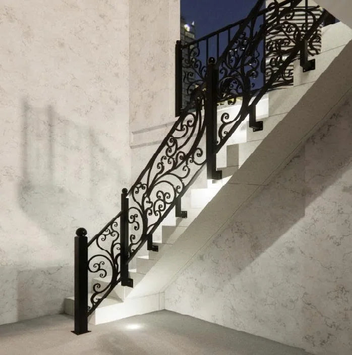 Elegant Modern Wrought Iron Stair Railing Durable Stair Rails for Villa Indoor/Outdoor Use in Home & Commercial Spaces