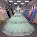 Jancember 1215 Beautiful V-neck Sleeveless Green Long Tail Quinceanera Dresses for 16 Girls