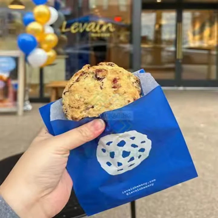 Customized Eco Friendly Grease Oil Resistant Paper Bag for Cookie Donuts Crepe Macaron Bakery Crepe Foods Your Own Logo