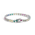 Wholesale Fashion Bling Hip Hop Mens Princess Cut Heart Zircon Colored Crystal Silver Plated Stainless Steel Tennis Gift