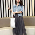 2025 Summer Coat Light Blue Plus Size Women's Seven-Quarter Sleeve Short Jacket Casual Windproof Denim Button Decoration