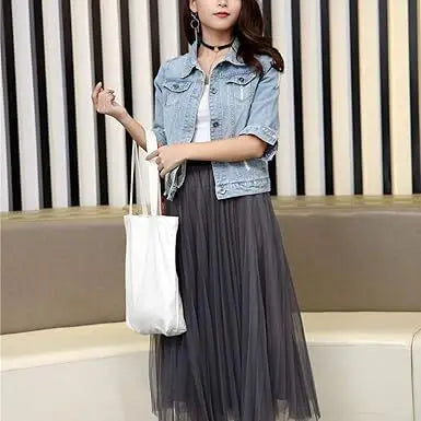 2025 Summer Coat Light Blue Plus Size Women's Seven-Quarter Sleeve Short Jacket Casual Windproof Denim Button Decoration