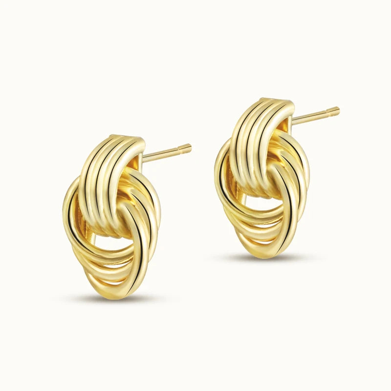 Wholesale High Quality Earrings Fashion Jewelry 18K Gold Plated Brass Delicate Circle Knot Earrings for Women