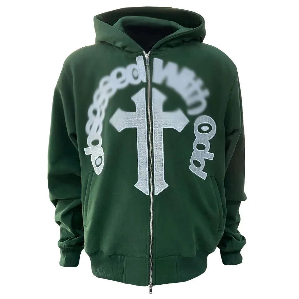 Custom Men's Zip-Up Hoodie 100% Cotton Winter Streetwear Eco-Friendly Casual with for Embroidery Logo