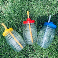 32oz Generic Mexican Mini Vitroleros Aguas Frescas Plastic Barrel Vitrolero Cups with Colored Lid & Straw