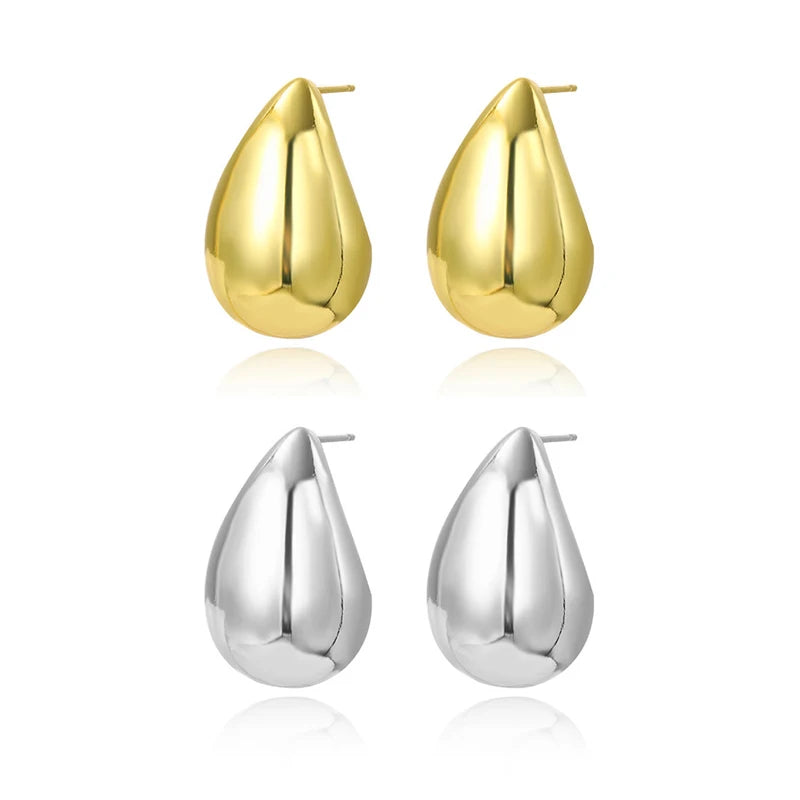 EH1591 Trendy Plate Gold Color Chunky Waterdrop Dupes Stud Earrings for Women Personality Glossy Teardrop Earrings Jewelry Gift